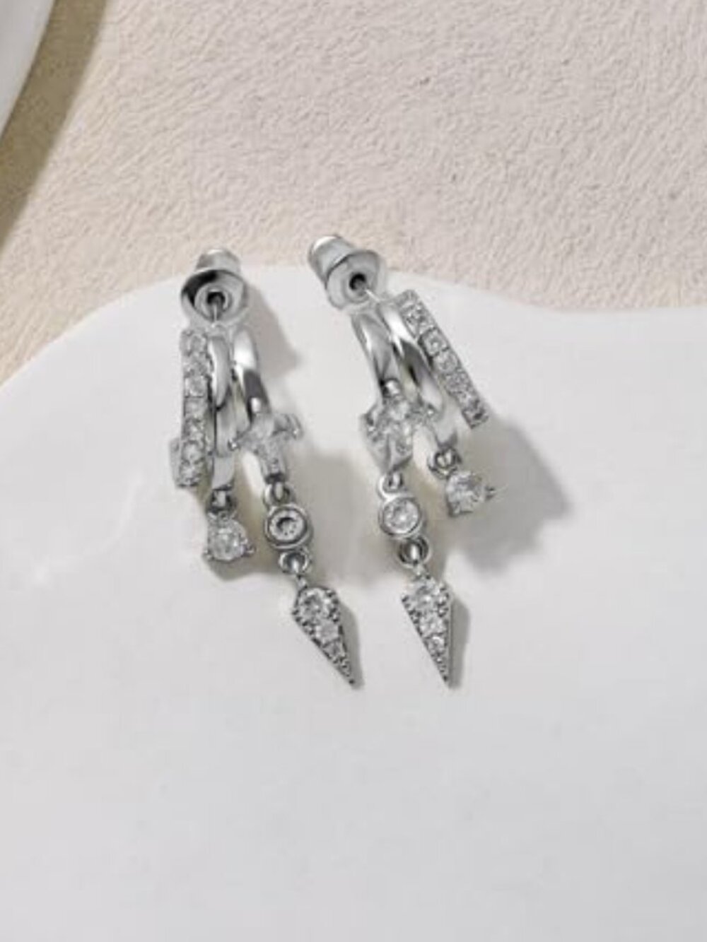 New - Triple Huggie‎ Stacked Earrings for Women Gold Chain Drop Dangle Earrings